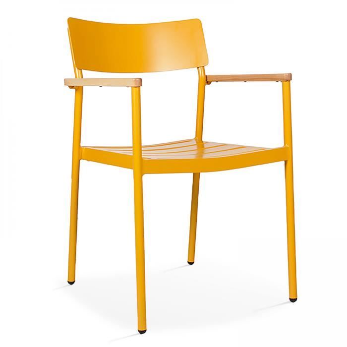 fauteuil de jardin en aluminium et bois oviala - jaune moutarde - robuste et respectueux de l'environnement