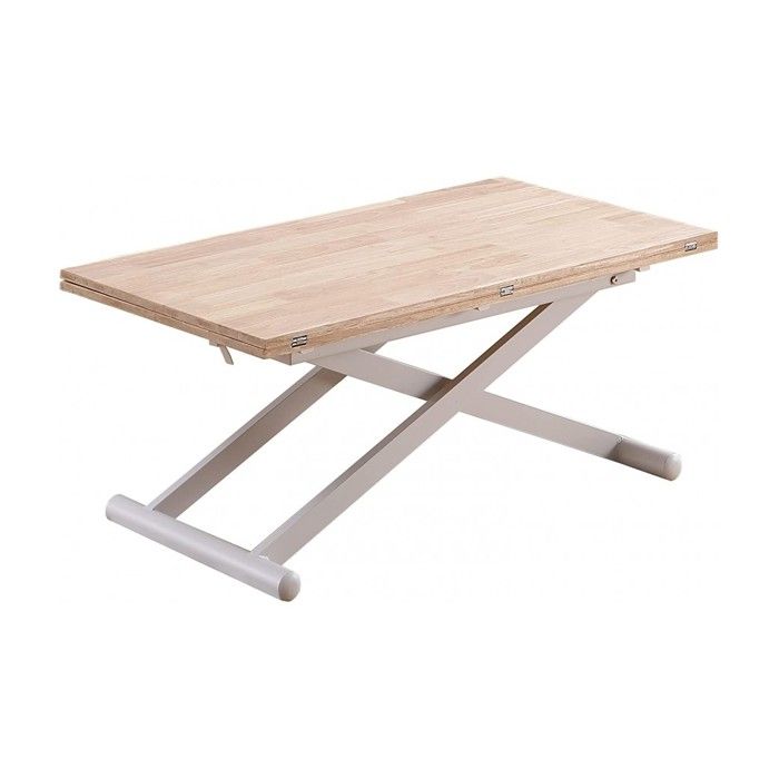 Table basse relevable extensible en bois et métal coloris chêne nordique/ blanc
