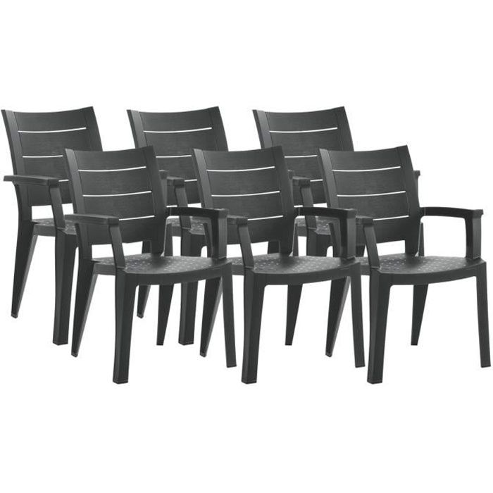 Lot de 6 chaises de jardin empilables en résine coloris Gris - Longueur 59 x Profondeur 60 x Hauteur 90 cm