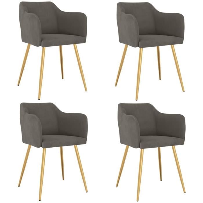 JIJIAN Lot De 4 Chaises Salle à Manger Velours – Design Élégant Gris, Pieds Métal Noir, Rembourrage Confortable