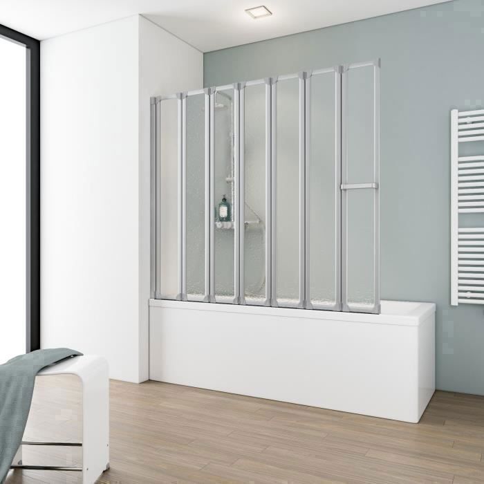 Schulte pare-baignoire 159x140 cm paroi de baignoire 7 volets écran pivotant verre synthétique 3 mm Softline alu argenté