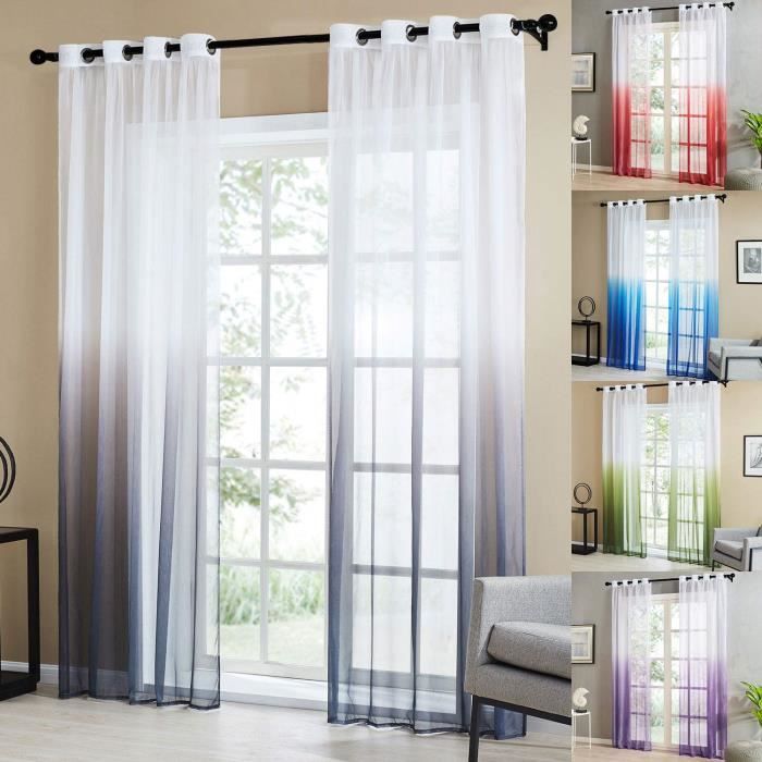 topfinel lot de 2 rideaux voilage a oeillets rideaux d ration pour salon chambre cuisine 140x225 degrade de gris 7595 achat vente rideau cdiscount