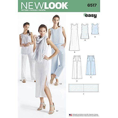 Simplicity New Look pour femme Robe/tunique/Top/Pantalon/écharpe Patron de couture, Blanc - UN6517A
