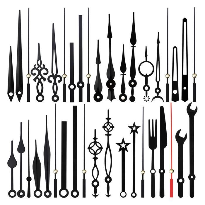 Kit 14 Styles D'aiguilles D'horloge + Mécanisme - Remplacement Réparation DIY, Design Fun, Balayage Silencieux - 12
