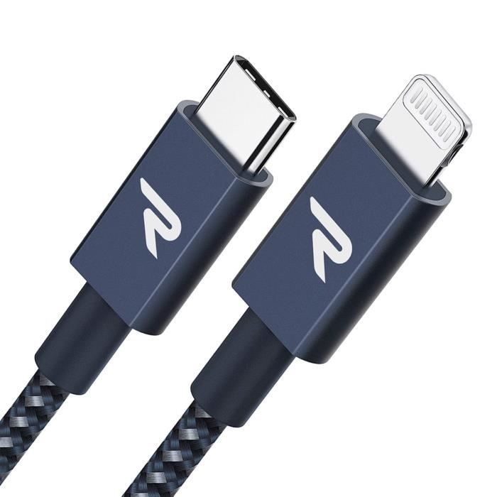 RAMPOW Câble USB C vers Lightning 2M MFi Certifié, Câble Lightning USB C Power Delivery Nylon