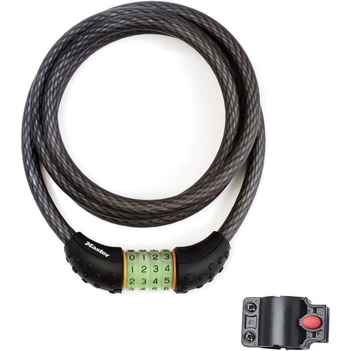 Cadenas Trotinette MASTER LOCK Cable Antivol Vélo [1,2 M Câble] [Combinaison] [Extérieur Cadenas Trotinette Electrique