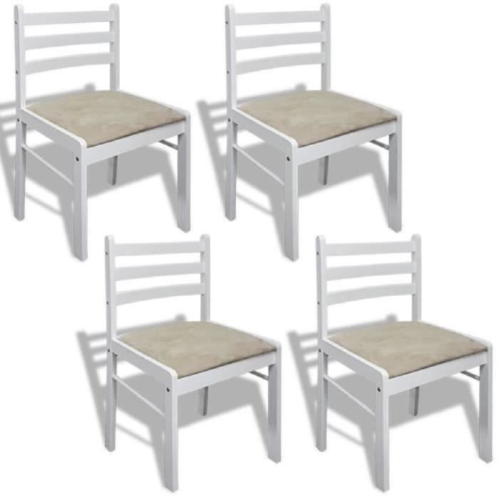 4pcs Chaises blanches classique en bois de Chêne avec dossier carré