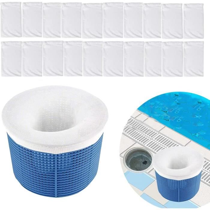 Lot 20 Chaussettes Skimmer Piscine – Filtres Nylon Élastiques 13x24 Cm, Préfiltres Pour Panier Skimmer, Protège Filtration Piscine