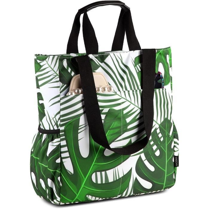 Sac de Plage Femme, VASCHY Grand Multi-poches Sac Cabas Pliable Léger