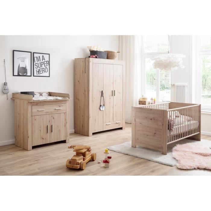 Chambre bébé Trio : Lit 70 x 140 cm + Commode à langer + Armoire