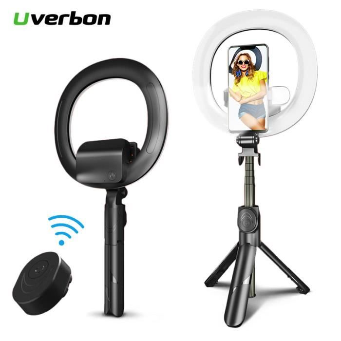 Perche Selfie avec Lumière UVERBON , Selfie Stick Trépied Bâton Selfie Bluetooth Extensible avec Télécommande Amovible