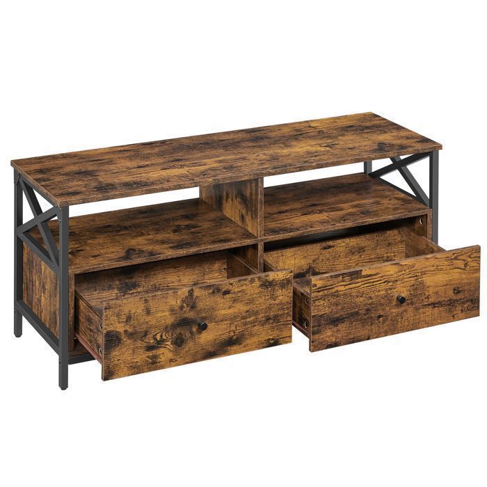 Meuble TV pour Télévision jusquà 55 Pouces 2 Tiroirs en Tissu 2 Étagères 120 x 40 x 50 cm Cadre en Acier Marron et Noir
