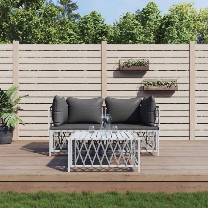 vidaXL Salon de jardin avec coussins 3 pcs Acier - vue 2