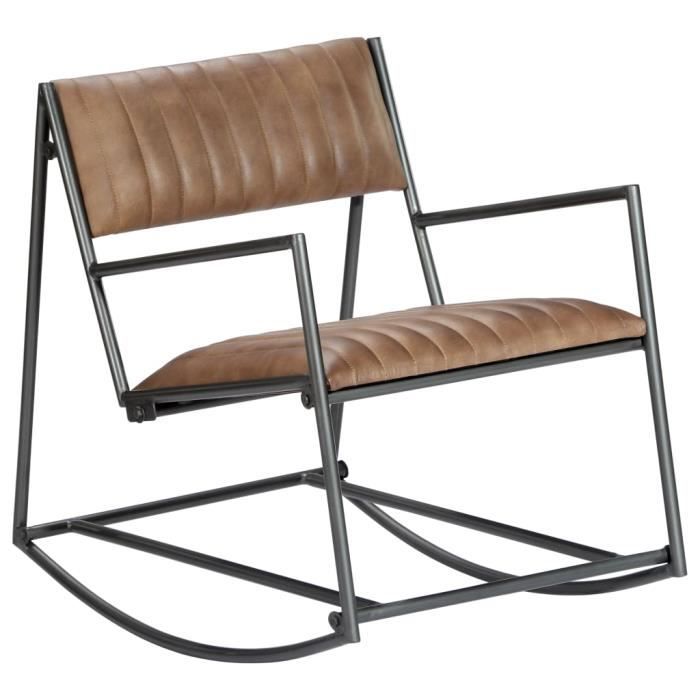 chaise à bascule - vidaxl - marron clair - cuir véritable - avec accoudoirs - relaxation