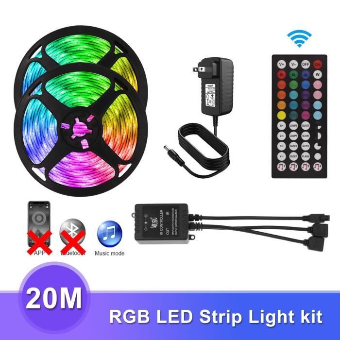 Ruban LED RGB 20m 5050 - Contrôle Bluetooth/WiFi, 12V, Multicolore, Pour Intérieur
