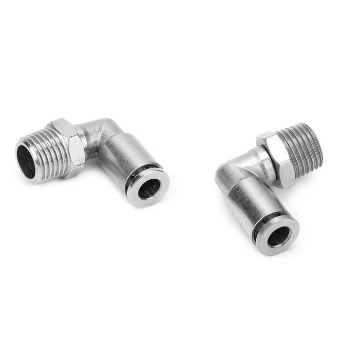 Raccords Rapides Tout Cuivre Nickelé 6mm - 2 Pièces Avec Coude à 90° Filetage Mâle BSP 1/2'' - Pour Air Comprimé, Pneumatique, étanchéité Optimale - 4
