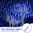 8pcs Tube LED étanche de 30 cm, lumière d'arbre suspendue à pluie bleue, guirlande lumineuse de douche météore de jardin extérieur-1