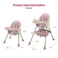 Chaise haute bébé repas SINBIDE - 2 hauteurs réglables - plateau réglable - Ceinture de sécurité ROSE-1
