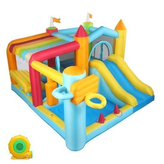 Château gonflable aquatique - Toboggan aquatique intégré - Trampoline pour enfants - Mur d'escalade - Panier de basket - Jeux - Jouets