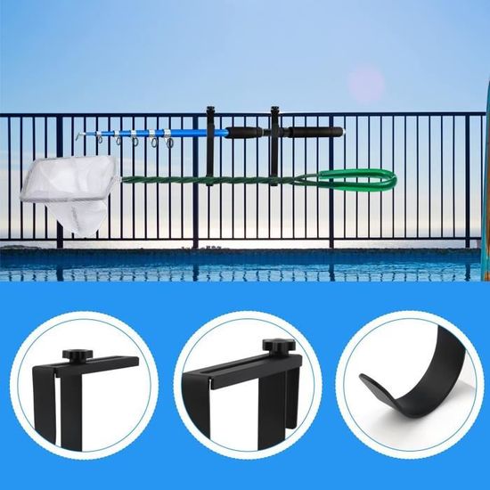 2 Crochets De Piscine Réglables - Métal Noir - Pour Ranger écumoire, Perche, Outils