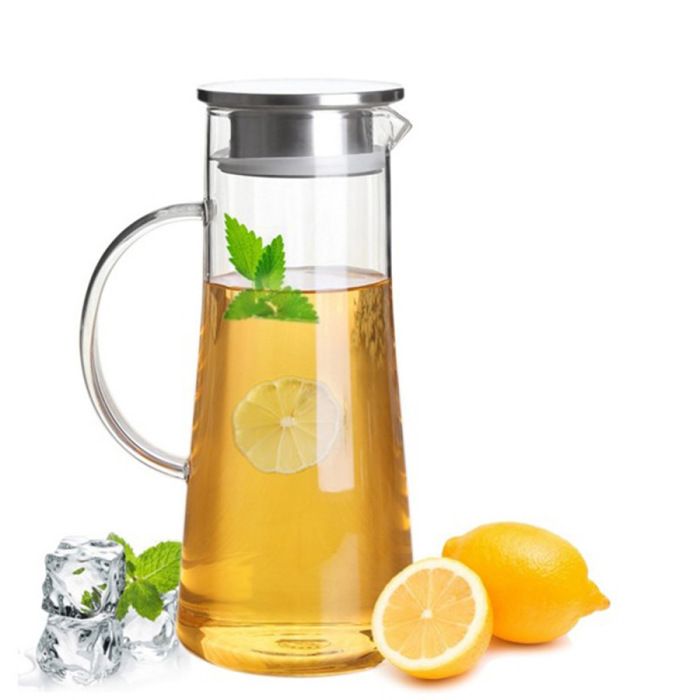 Lot De 2 Carafes En Plastique Avec Couvercle 1 Litre - Pour Thé Glacé, Eau, Jus - Vert Clair Et Noir