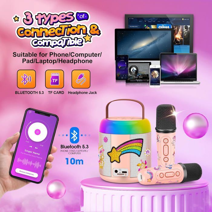 Gralal Micro Karaoke Enfant avec 2 Micro sans Fil, Cadeau Fille 3 Gralal Micro Karaoke Enfant avec 2 Micro sans Fil, Cadeau Fille 3