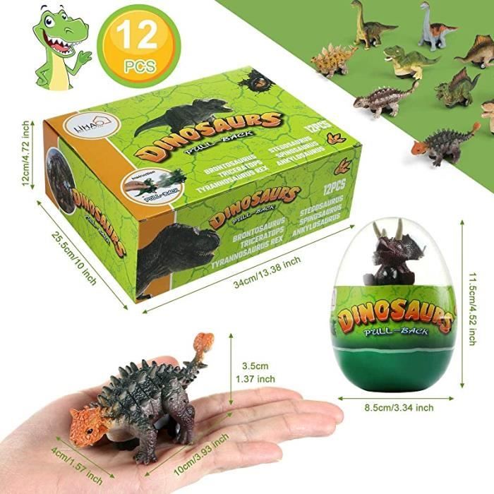 LIHAO – 12 Voitures Dinosaures Pull-back – Matériau Non Toxique – Avec Coquilles De Rangement – Dès 3 Ans – Cadeau Noël Pâques Anniversaire