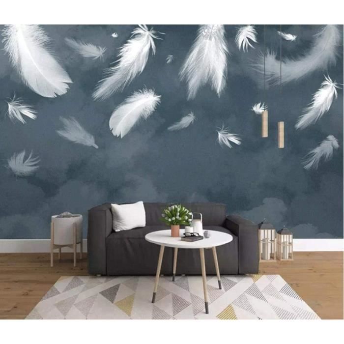 Papier peint Fresques 3D Fond Papier Peint Nordique Plume Murale Salon ...