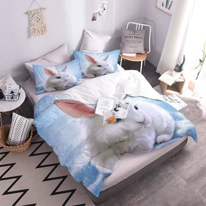 Housse De Couette Lapin 140X200 Enfant Ado Fille 3D Animaux Mignons Parure De Lit 1 Personne Microfibre 3 Pieces Housse De C u51532 Cdiscount Maison