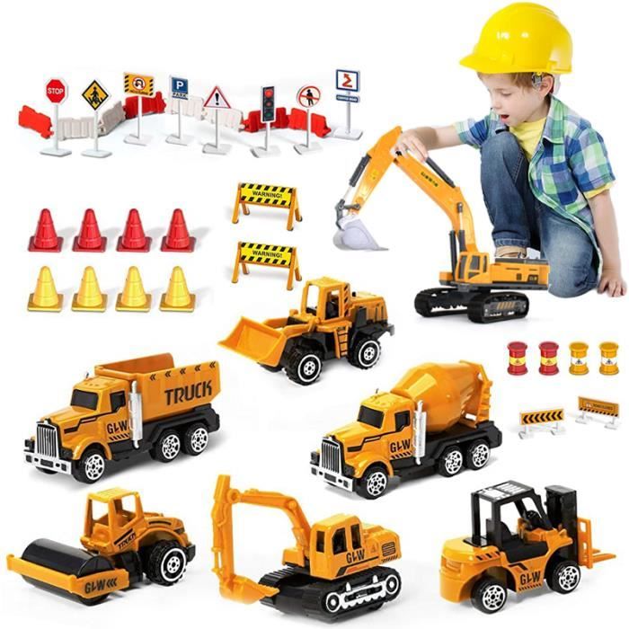 Véhicule de construction en alliage avec son et léger stationnement de  voiture ensemble camion jouet garçon bulldozer excavatrice grue cadeau