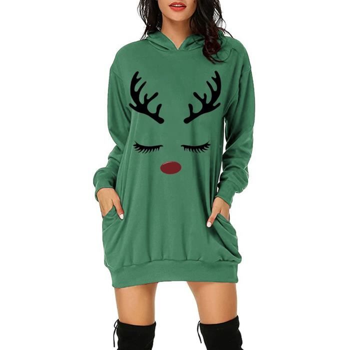 Tunique Femme Fashion Christmas Hoodie Bag Hip Pocket Print Hoodie