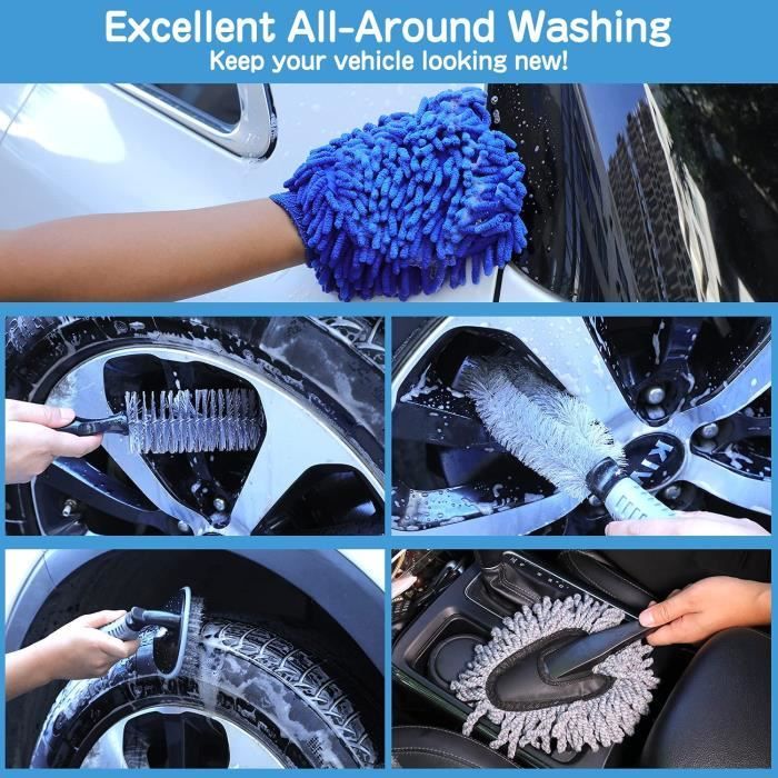 Kit de nettoyage de voiture, fournitures de détail avec chiffon en  microfibre, brosse éponge pour pneus – Oz Marketplace