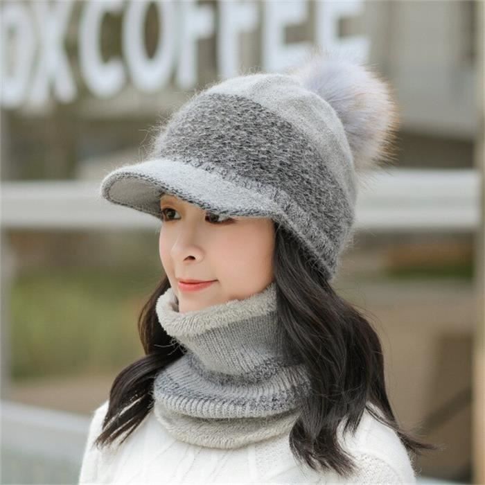Acheter Nouveau femmes hiver chapeau garder au chaud maman casquette  ajouter fourrure doublé chaud ensemble chapeau pour femme décontracté lapin  fourrure seau tricoté chapeau