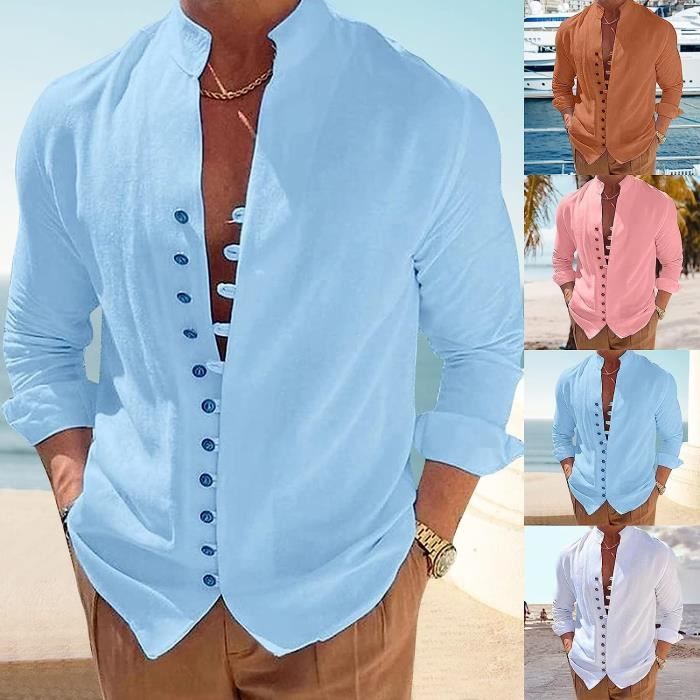 Chemise col sales mao homme lin