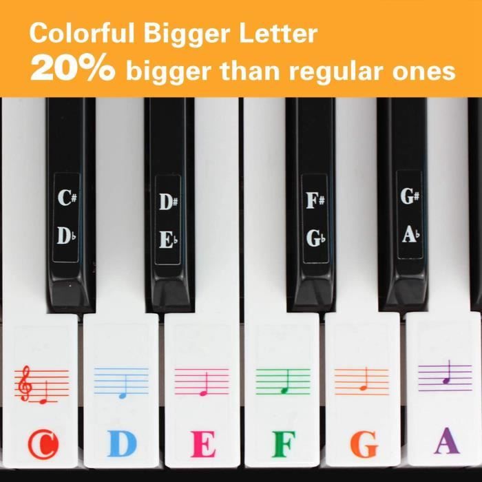 Autocollants de piano couleur pour claviers 88/61/54/49/37 touches