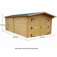 Garage en bois massif - Madriers emboîtés 42mm - Dimensions 3,65x6,64m - Surface 24,23m²-3