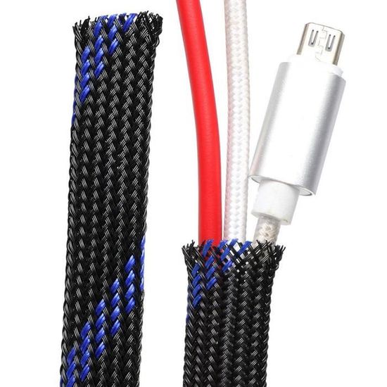 Gaoominy Animal De Compagnie Gaine Tress/ée 32.8 Pieds 10M Enveloppe De Cable Extensible 10Mm Diam/ètre Gaine De Fil Bleu Noir