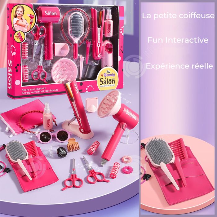Kit Salon De Coiffure Jouet Pour Enfants - Sèche-cheveux, Miroir, Accessoires, Jeu D'imitation Fille 4+ Ans