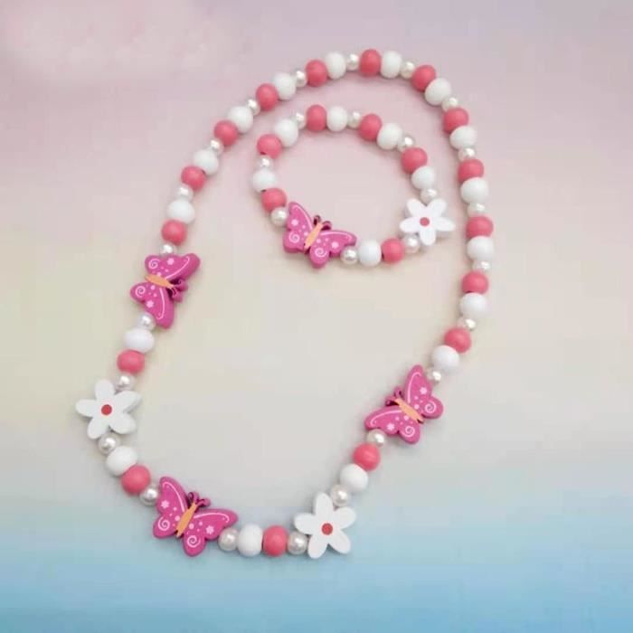 Enfants créatif dessin animé élégant coloré papillon forme bracelet collier ensemble de bijoux