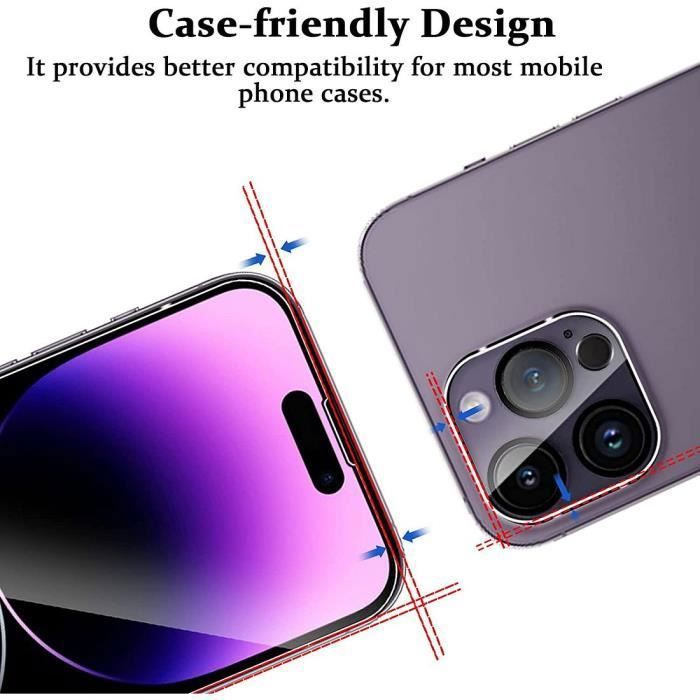 Kit Protection Verre Trempé Pour IPhone 14 Pro - 4 Films (2 écran + 2 Objectifs), Anti-rayures, 9H