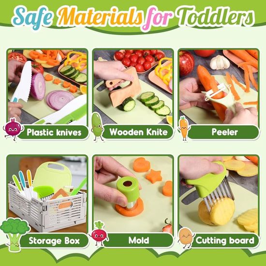 Tangdudu Kit 11 Pièces Couteaux Sécurité Enfant Montessori – Ustensiles Cuisine Bébé Dès 2 Ans