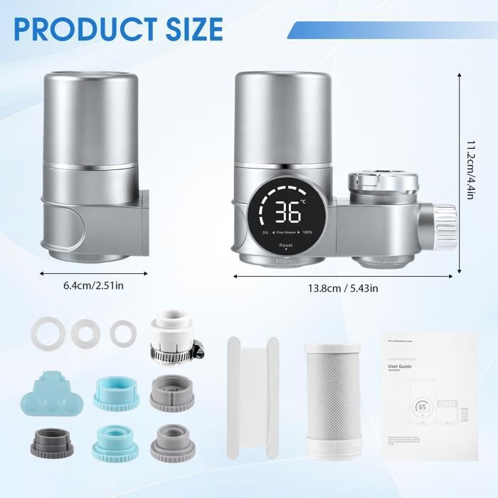 Filtre à Eau Pour Robinet – Élimine Chlore, Métaux Lourds, Mauvais Goûts, Avec 1 Cartouche Et 12 Adaptateurs Pour Une Installation Facile