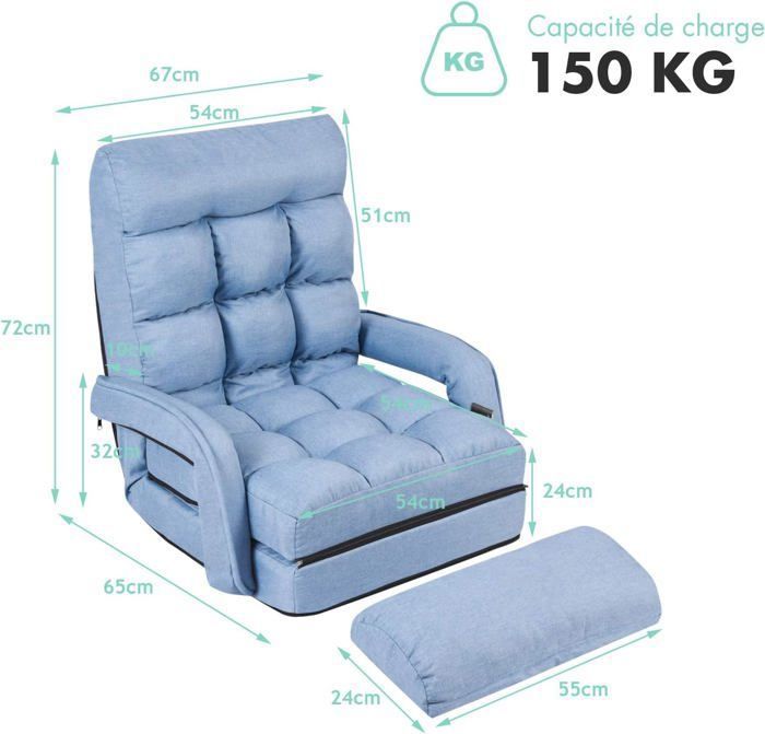 Fauteuil Salon Pliant Avec Repose-Pieds Ottoman - Style Scandinave, Confort Max, Charge 150 Kg (Bleu Marine)