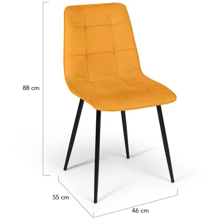 Lot De 4 Chaises MILA Velours Noir – Design Moderne, Assise Matelassée, Pieds Métal, Pour Salle à Manger