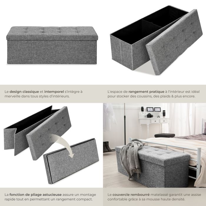 BAIGM Pouf De Rangement Pliable Rembourré Avec Espace De Rangement Coffre De Ran