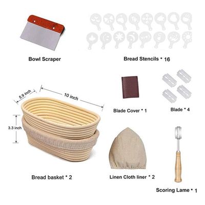Banneton Rond Pour Pain 23cm - Set Complet Paniere A Pain Avec Accessoires Pour Boulangerie Maison