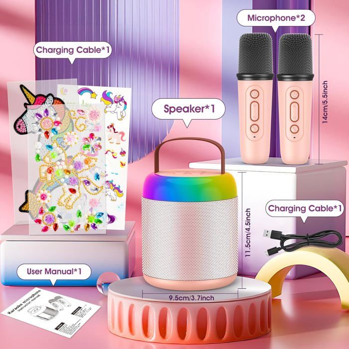 Gralal Micro Karaoké Enfant Licorne – 2 Micros Sans Fil, Bluetooth 5.3, Effets Voix Et LEDs – Cadeau Anniversaire Pour Filles