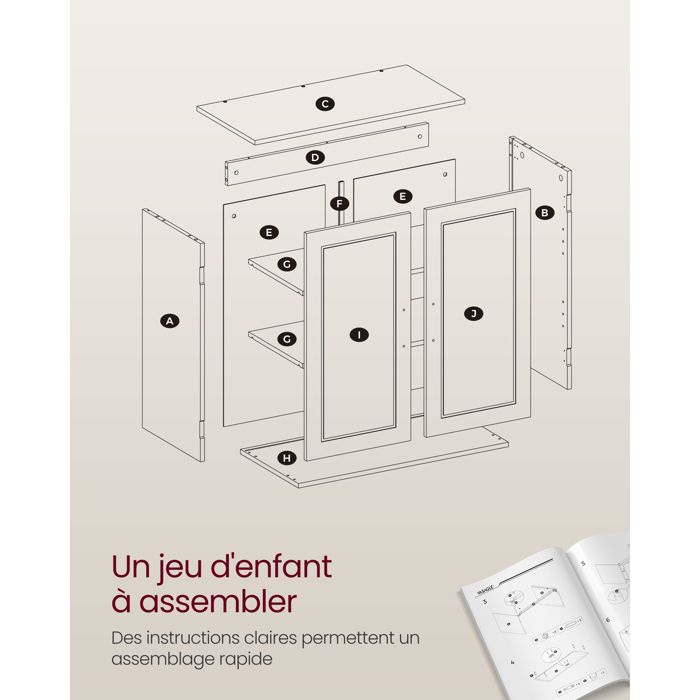 Armoire Murale VASAGLE Salle De Bain - 2 Portes Miroir, Étagère Réglable, Compartiment Ouvert, Blanc Moderne