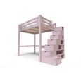 Lit Mezzanine Alpage bois + escalier cube hauteur réglable - ABC MEUBLES - 120X200 - Violet pastel - Bois massif-0