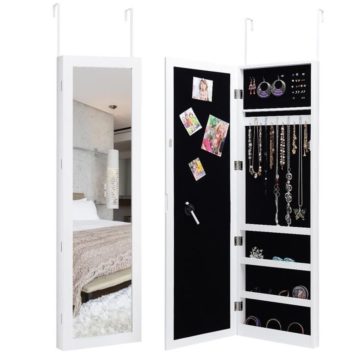 COSTWAY Armoire à Bijoux Mural Armoire de Rangement avec Miroir Hauteur